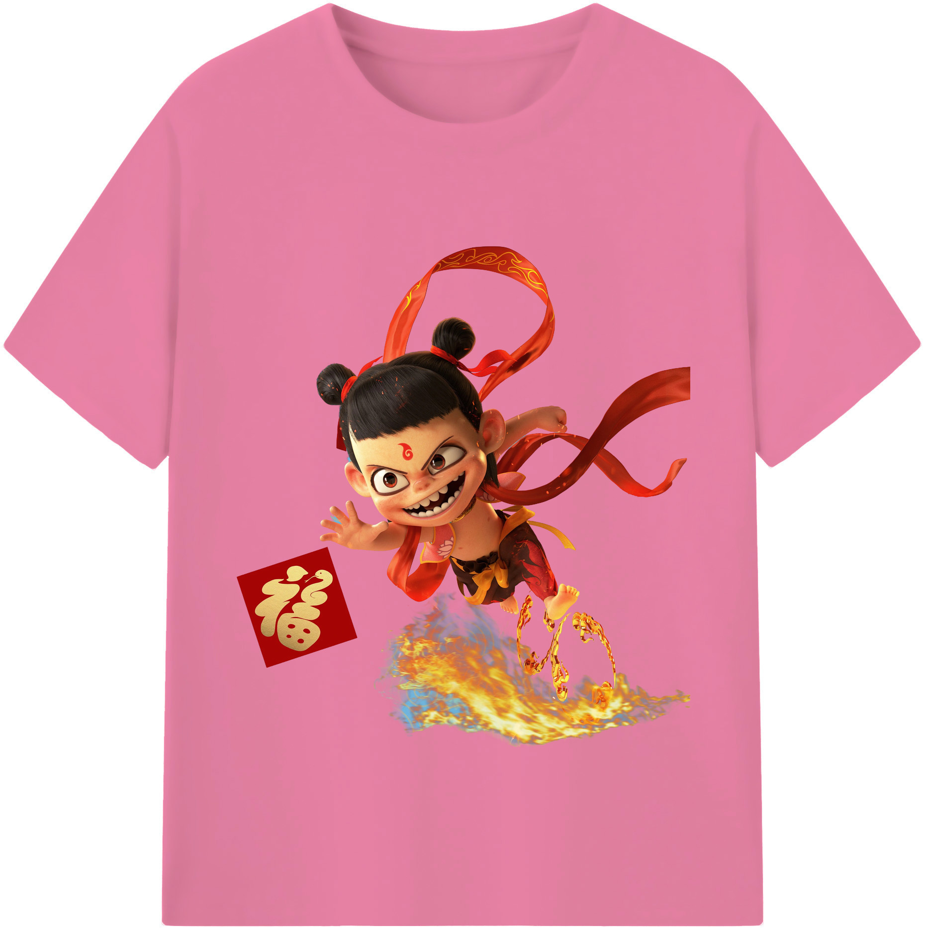 （画像用） Ne Zha 2 ナタ 魔童の大暴れ 綿100％半袖Tシャツ（フロントプリント）